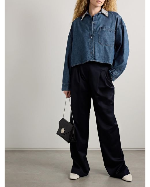 Twp Blue My Ex's Denim Cropped Crystal-Embellished Denim Shirt