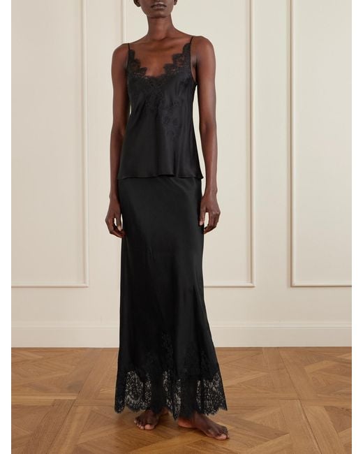 Carine Gilson Black Lace-Trimmed Silk-Satin Midi Skirt