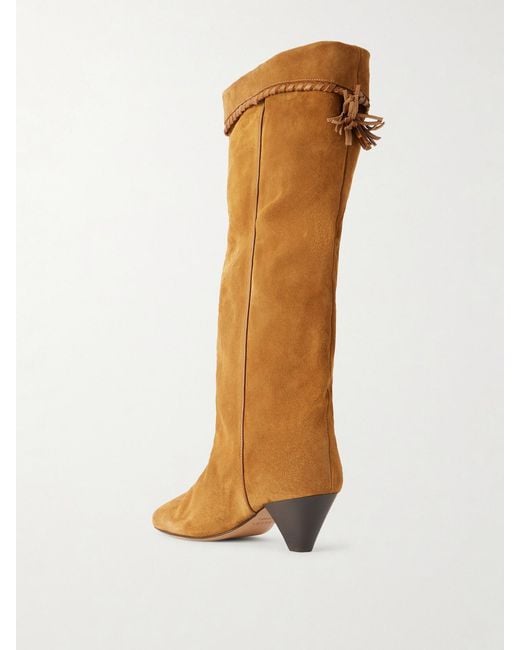 Isabel Marant Brown Elita Tasseled Leather-Trimmed Suede Knee Boots