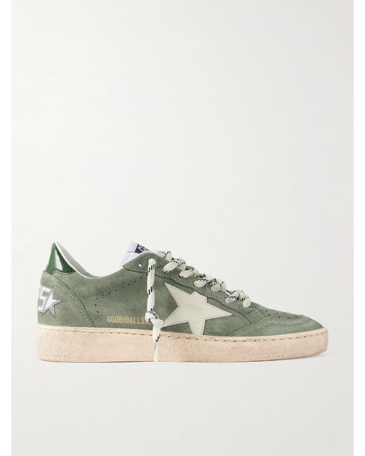 Golden Goose Deluxe Brand Green Ball Star Distressed Leather-Trimmed Suede Sneakers