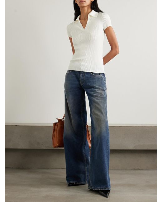 Balenciaga White Oberteil Aus Einer Gerippten Wollmischung Mit Polokragen Und Stickerei