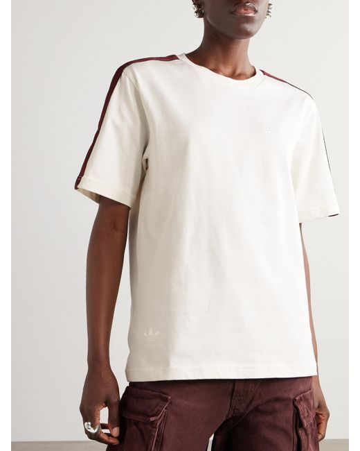 Adidas Originals White Wales Bonner Embroidered Webbing-Trimmed Organic Cotton-Jersey T-Shirt