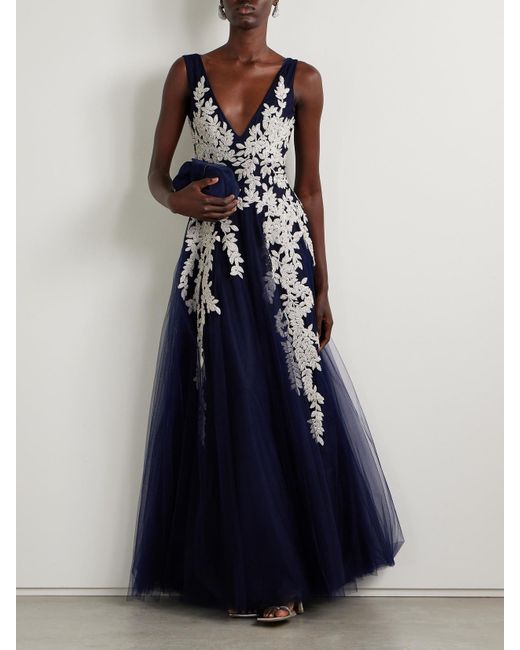Costarellos Bead-Embellished Embroidered Tulle Gown in Blue | Lyst Costarellos Bead-Embellished Embroidered Tulle Gown in Blue | Lyst