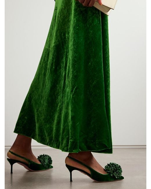 Aquazzura Women's Green Couturier 65 Pompom-Embellished Velvet Slingback Pumps