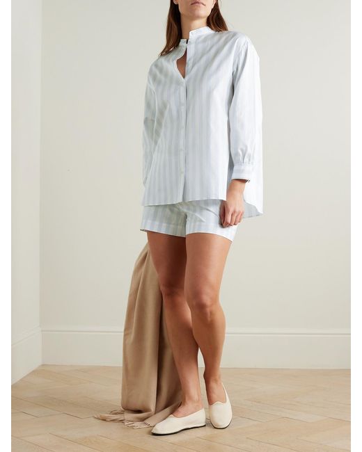 Eres White Siesta Vacances Striped Cotton-Poplin Pajama Shirt