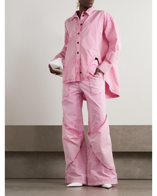The Attico Pink Paneled Low-Rise Wide-Leg Jeans