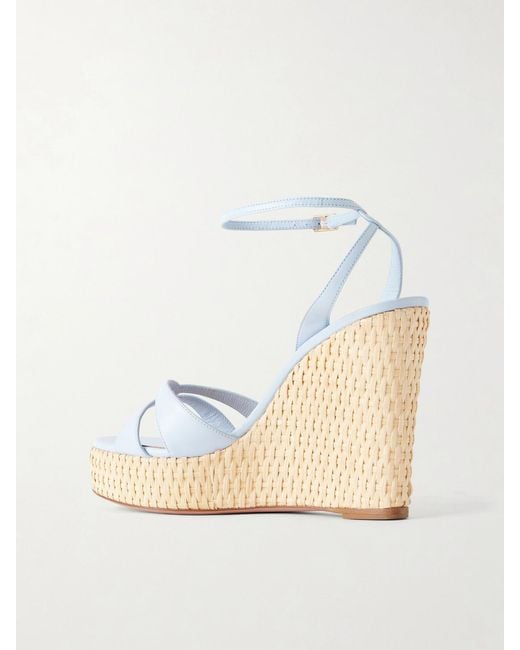 Aquazzura Natural You And I 110 Leather Wedge Sandals