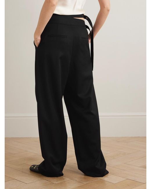 Chloé Black Buckled Cutout Grain De Poudre Wool Tapered Pants