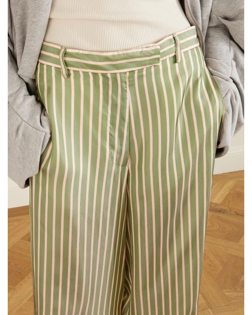Dries Van Noten Green Penn Striped Satin Wide-Leg Pants