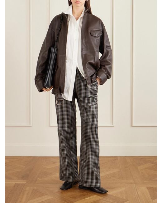 Tibi Brown Belted Leather Bomber Jacket