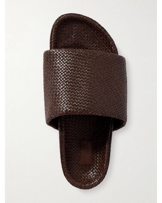 St. Agni Brown Woven Leather Platform Slides