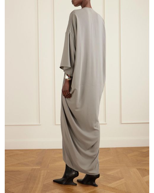 Rick Owens Natural Tommykite Draped Crepe Maxi Dress