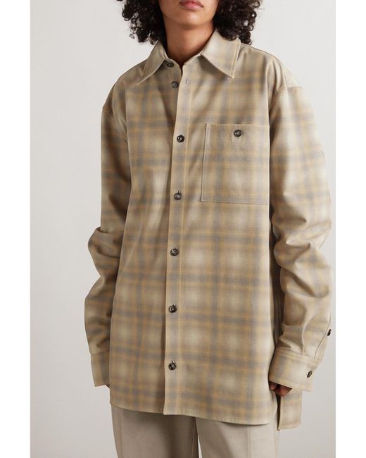 Bottega Veneta Natural Oversized Checked Leather Shirt
