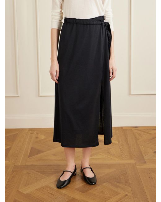 Totême  Black Organic Cotton And Silk-Blend Wrap Midi Skirt
