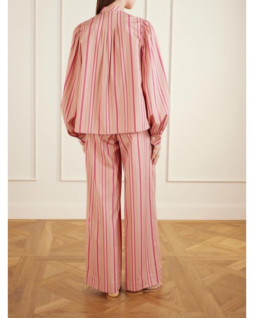 Thierry Colson Pink Yana Striped Cotton-Poplin Blouse
