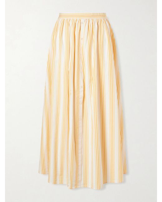 Rosie Assoulin Natural Easy Does It Pleated Striped Cotton-Poplin Midi Skirt