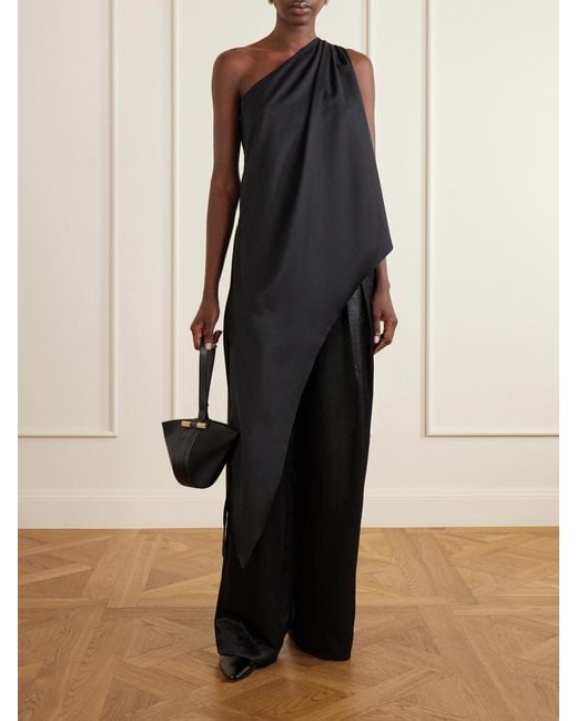 Abadia Black Ayla One-Shoulder Wool-Blend Blouse