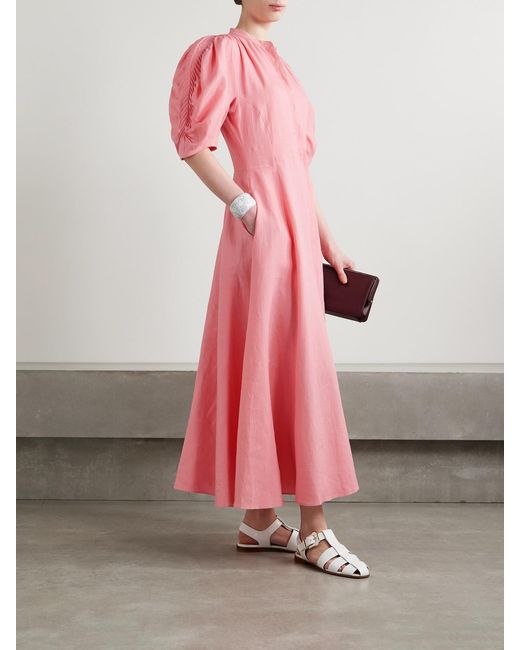 Gabriela Hearst Pink Arabella Pintucked Linen Maxi Dress