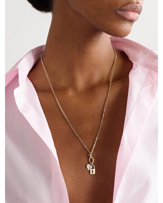 Sydney Evan Natural Lock And Heart 14-Karat Diamond Necklace