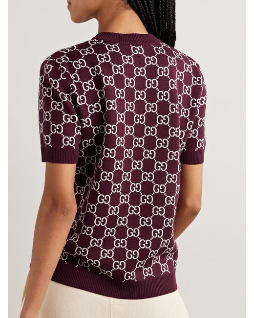Gucci Red Jacquard-Knit Wool-Blend Sweater