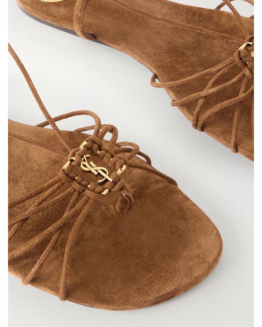 Saint Laurent Natural Babylone Logo-Embellished Lace-Up Suede Sandals