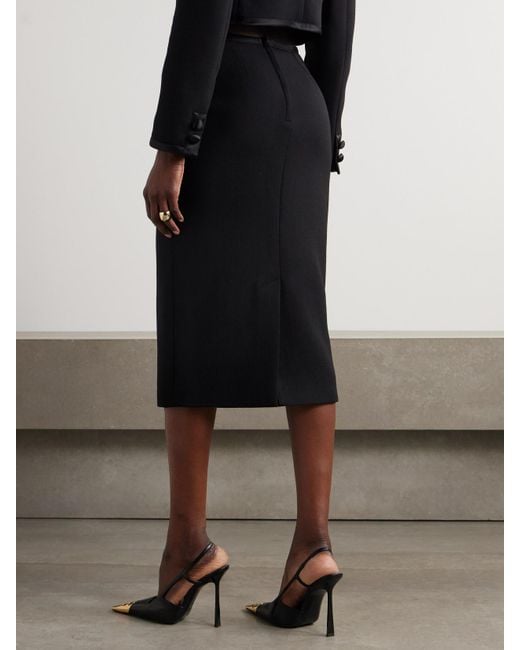 Dolce & Gabbana Black Midirock Aus Einer Wollmischung Mit Besatz Aus Seidensatin