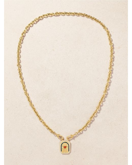Marie Lichtenberg Metallic Heart Mini Scap 14-Karat, Cord, Enamel And Diamond Necklace