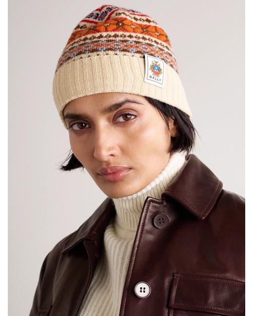 Bally Orange Jacquard-Knit Wool Beanie