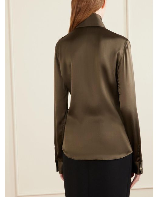 Khaite Green Ivy Silk-Satin Shirt