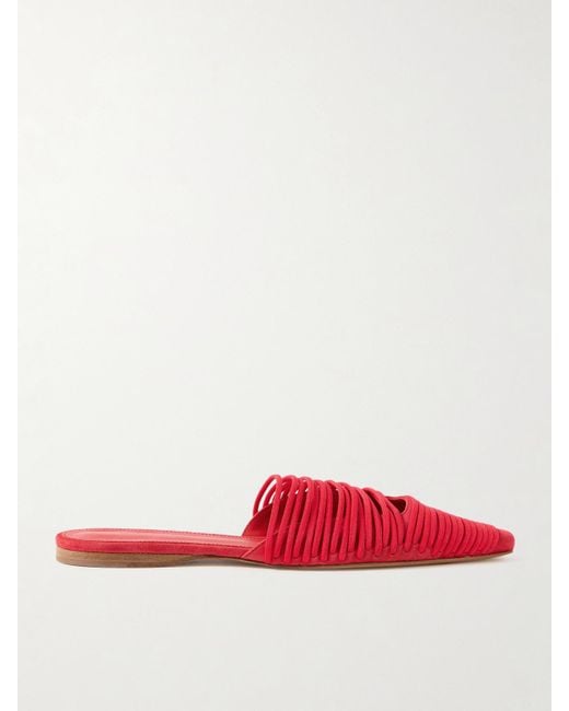 TOVE Red Kenly Cord-Trimmed Suede Mules