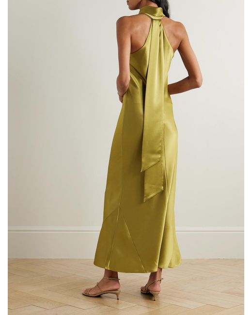 Galvan London Pandora Satin Halterneck Midi Dress in Green | Lyst