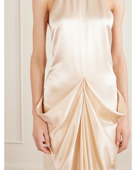 Khaite Natural Kent Open-Back Draped Satin Maxi Dress