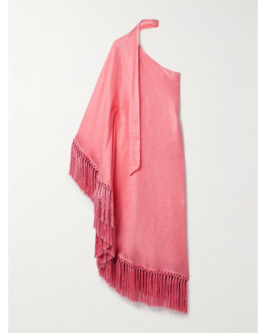 ‎Taller Marmo Pink Arno One-Sleeve Fringed Linen-Blend Gown
