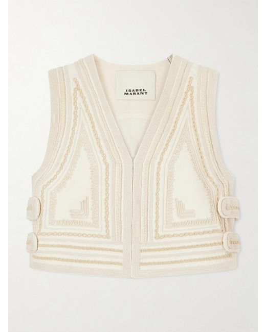 Isabel Marant Natural Blerina Embroidered Cotton Vest