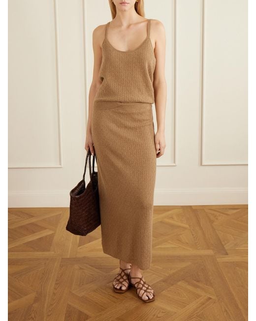 LeKasha Natural Sunnie Pointelle-Knit Cashmere Midi Skirt