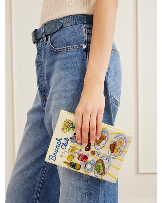 Olympia Le-Tan Metallic Brunch Club Embroidered Canvas Clutch