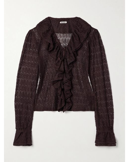 Bode Brown Ruffled Lace Blouse
