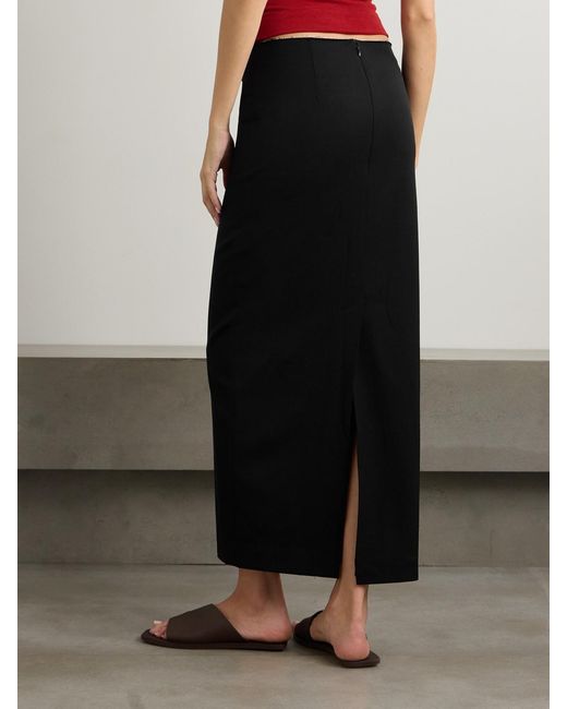 St. Agni Black Frayed Wool-Blend Twill Maxi Skirt