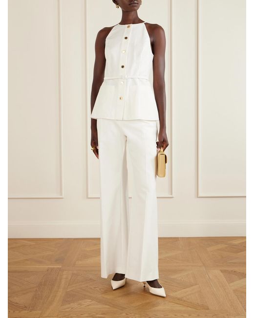 Carolina Herrera Natural Belted Cotton-Blend Blouse