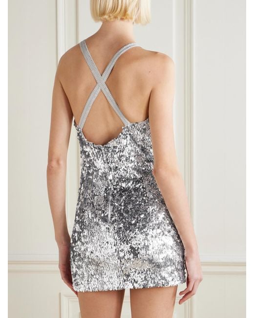 Dolce & Gabbana White Ruched Sequined Tulle Mini Dress
