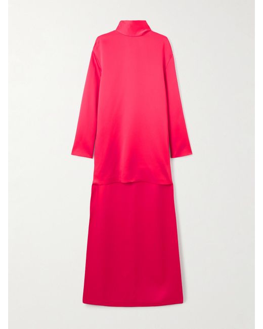 Tom Ford Pink Asymmetrisches Kleid Aus Glänzendem Crêpe Mit Schaldetail