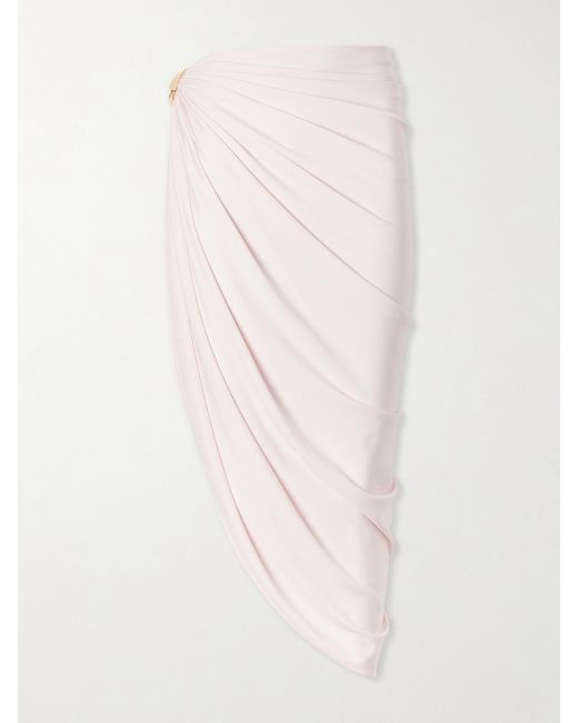 Sportmax Pink Embellished Draped Jersey Midi Skirt