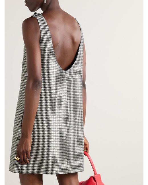 Dolce & Gabbana Gray Open-Back Houndstooth Wool-Blend Mini Dress