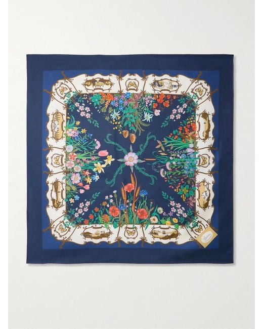 Gucci Blue Floral-Print Silk-Twill Scarf