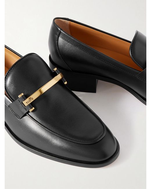 Tod's Black Embellished Leather Loafers