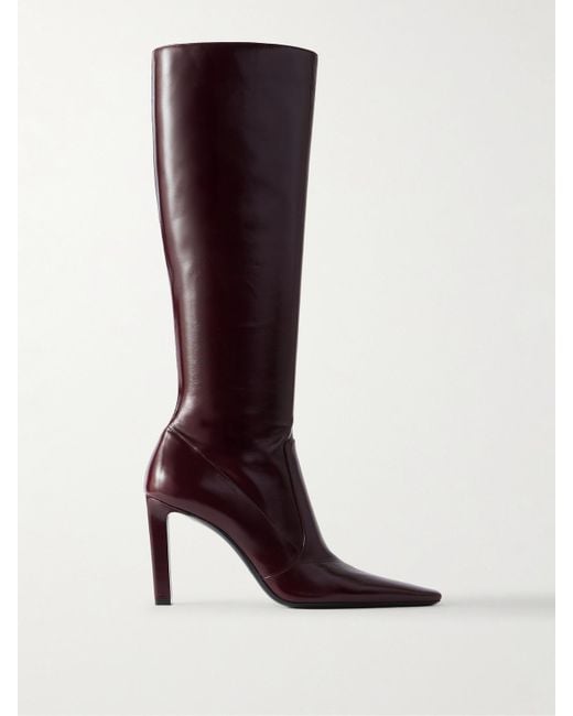 Saint Laurent Brown Francoise Glossed-Leather Knee Boots