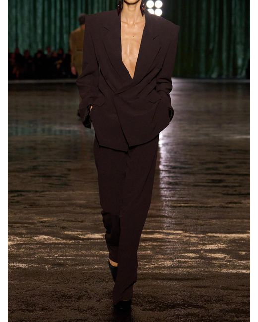 Saint Laurent Brown Silk-Georgette Straight-Leg Pants