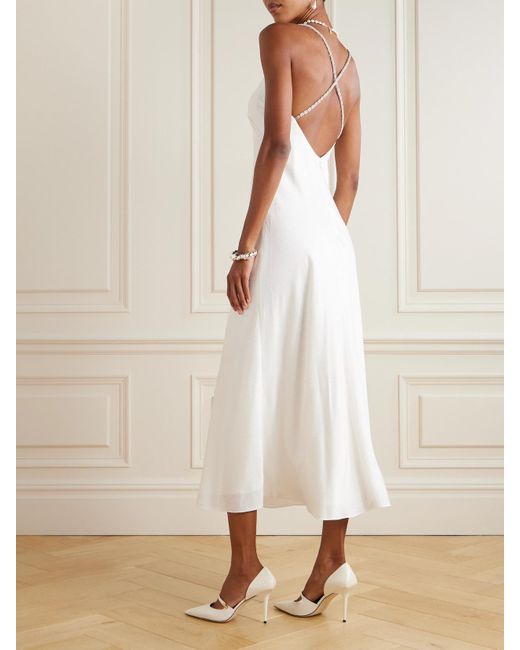 Ralph Lauren White Shanna Midikleid Aus Glänzendem Crêpe Mit Kristallen