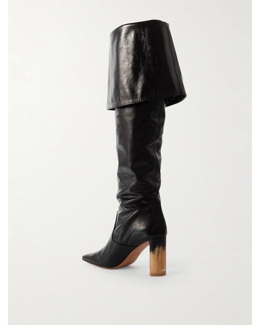 Chloé Black Georgia Kniehohe Stiefel Aus Glanzleder Mit Raffungen