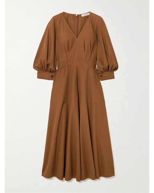 Max Mara Brown Pedaggi Paneled Cotton Midi Dress